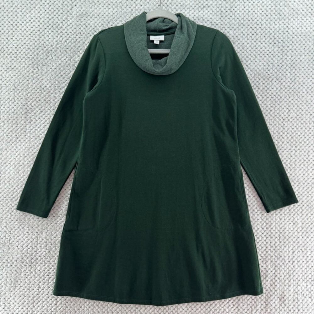 J Jill Dress Women SP Green A-Line Cowl Neck Long Sleeves Side Pockets Over Knee
